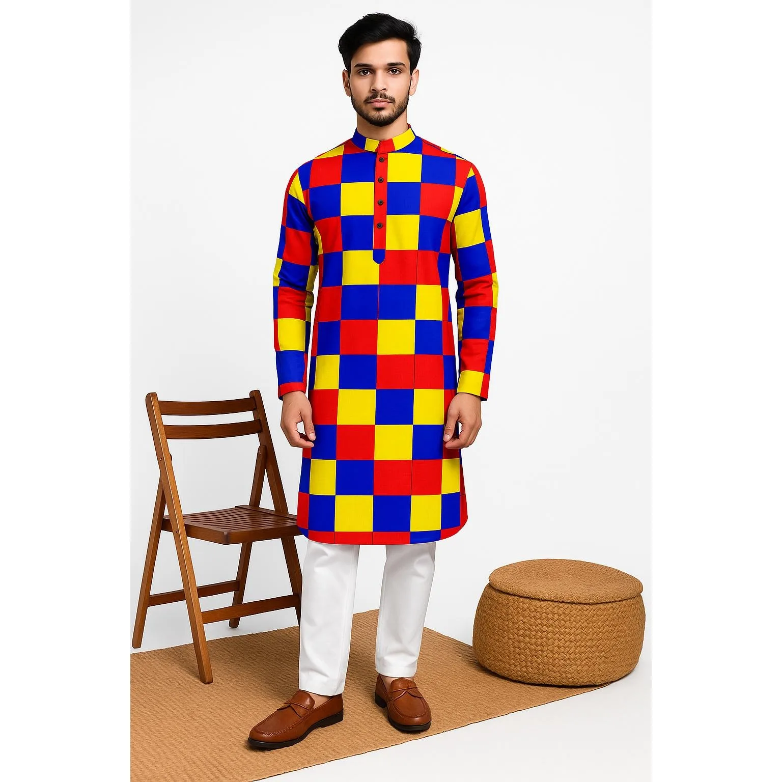 قمصان رجالية مسلم بسيطة قميص غير رسمي الطباعة العرقية 2025 نمط قميص طويل الأكمام الوقوف طوق البرق بلوزة رقيقة #2