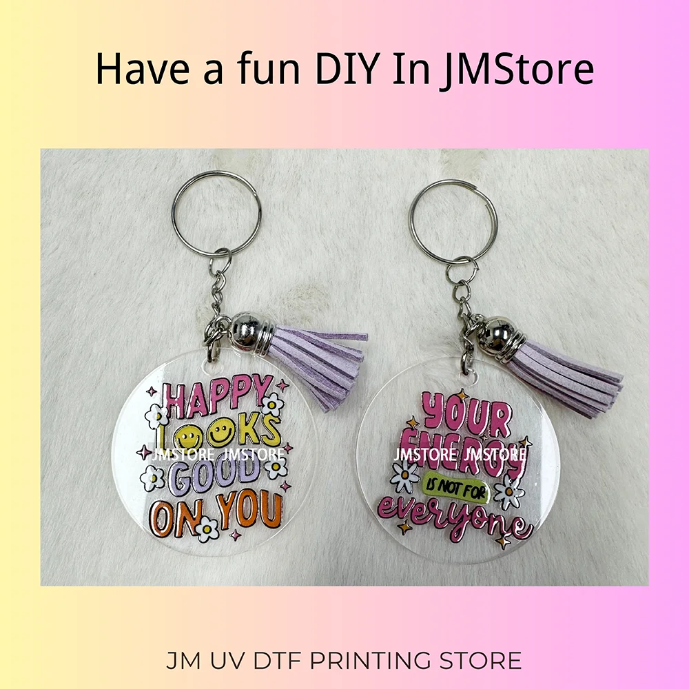 Cartoon Princess Reading Bookish UV DTF Decal Round Keychain Ready To Apply WaterProof Transfer Stickers For Circle Keychain