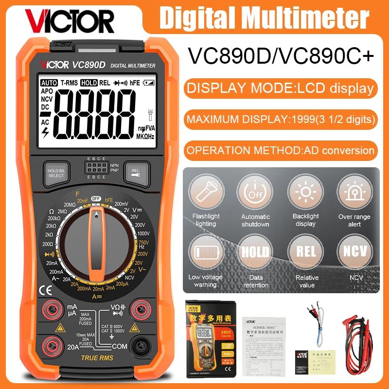 

VICTOR VC890D VC890C + Профессиональный цифровой мультиметр Мультиметр True RMS 20 мФ Конденсатор 20 А Измеритель струи