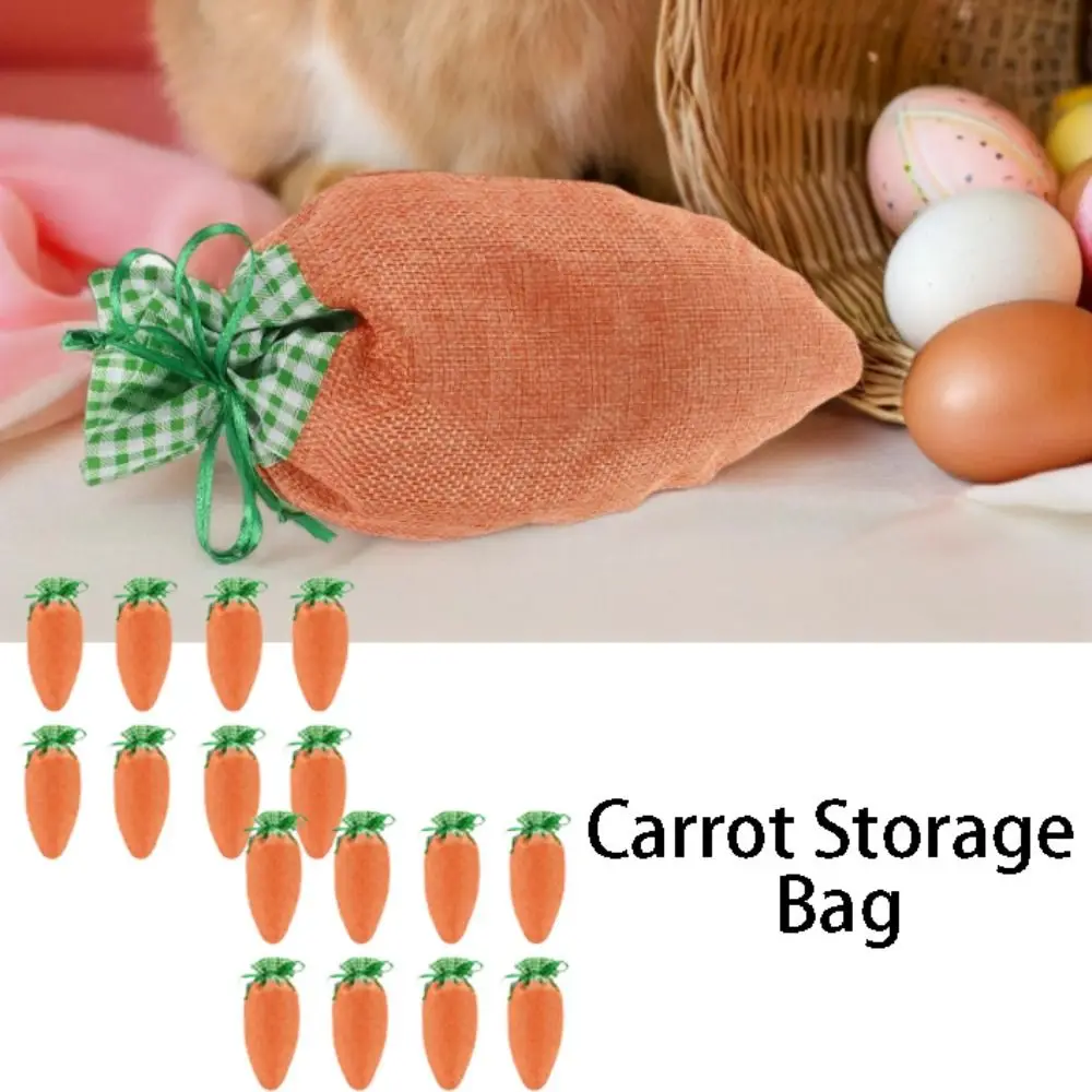 16pcs Set Easter Present Bag Carrot-Shaped Drawstring Closure Easter Bags Mixed Color Linen Material Drawstring Party Bags