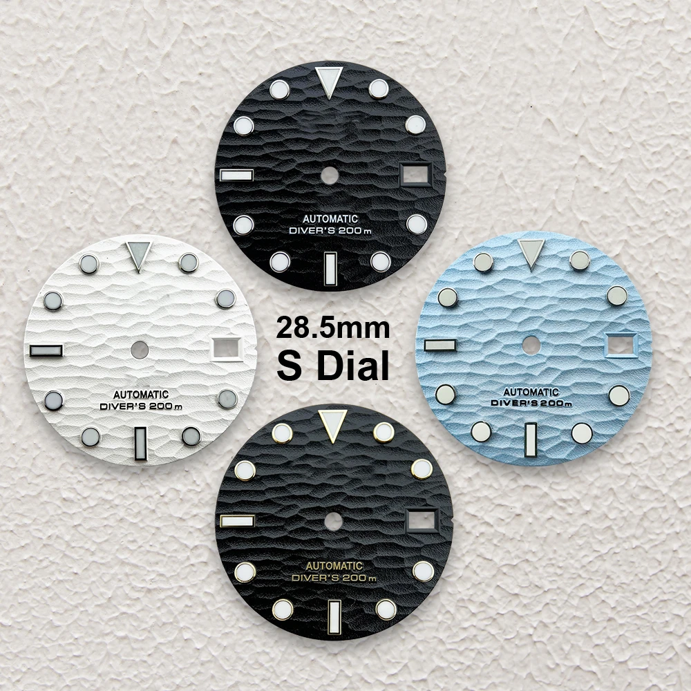 

28.5mm S Logo Dial Fit NH35/NH36 Automatic Movement Green Luminous High-Quality 3D Wave Dial Watch Modification Accessories