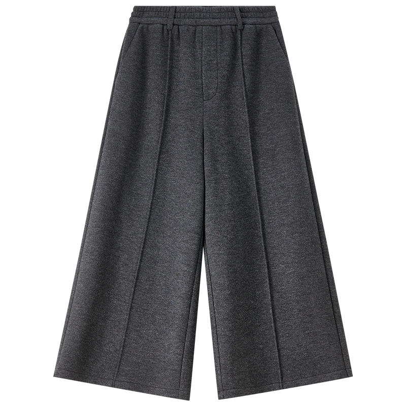 SENTUBILA Pantaloni da donna 2025 Foderato in pile Lunghezza polpaccio Pantaloni a gamba larga Pantaloni invernali da donna in misto lana multicolore 154KD5706