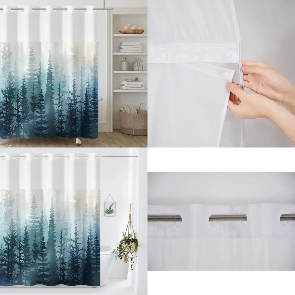 

двухслойная занавеска для душа бирюзового леса с защелкивающейся вкладышем и гирями для четкого вида.
