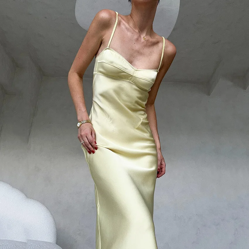 

Длинное атласное платье Linad Street Chic на тонких бретелях, сексуальное платье с высокой талией и открытой спиной, женское повседневное прямое платье, облегающее, 2026