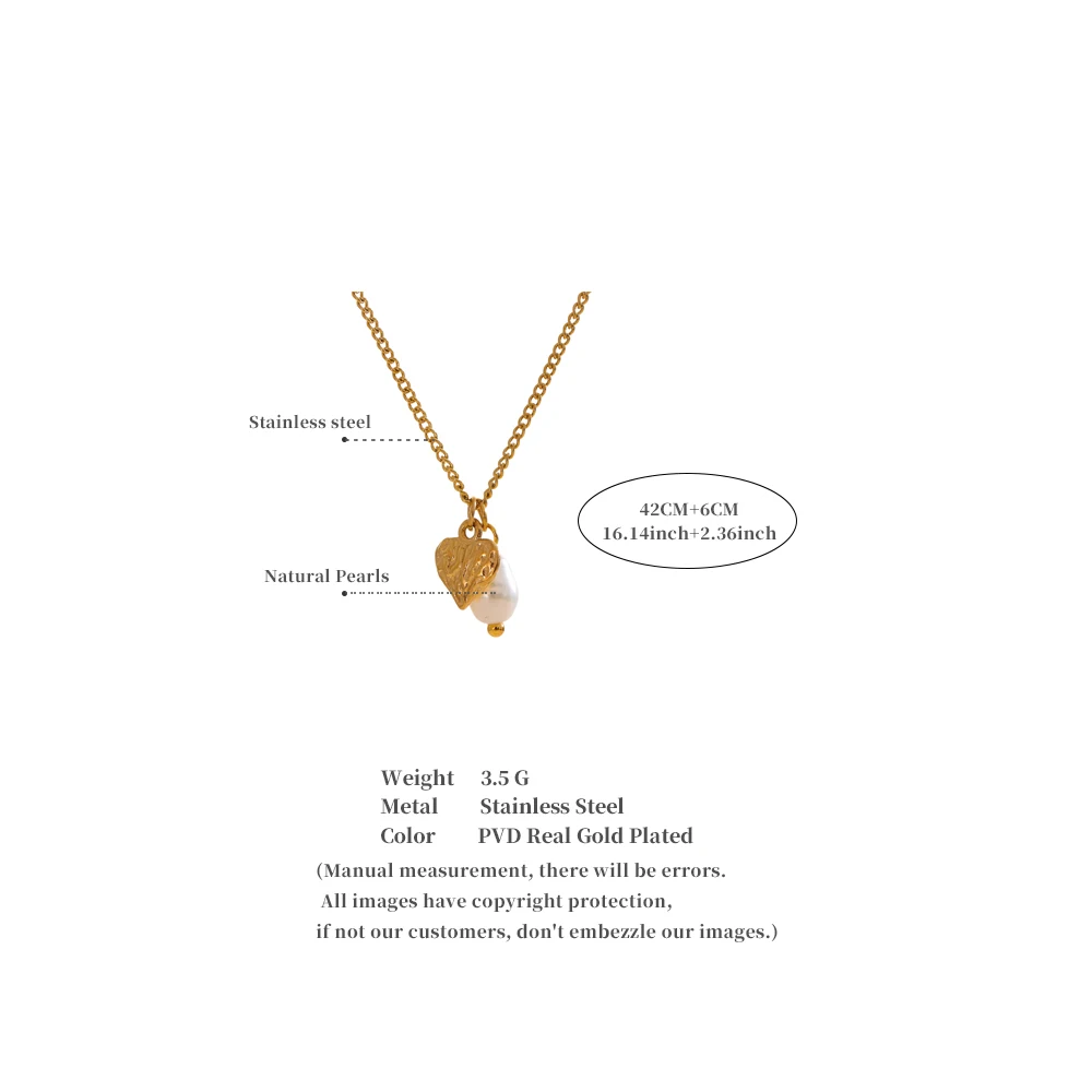 Yhpup Stainless Steel Natural Freshwater Pearl Heart Pendant Necklace Gift Jewelry Waterproof & Cheaper