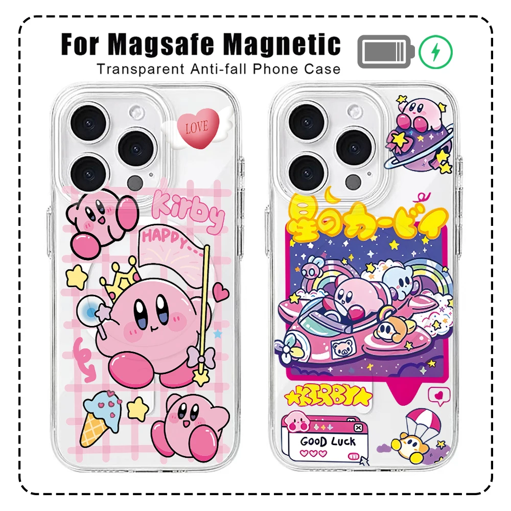 Lovely K-Kirbys For Magesafe Magnetic Phone Case for iPhone 16 15 14 Plus 13 12 Mini 11 Pro Max X Xs XR 8 7 SE Clear Capa Cover