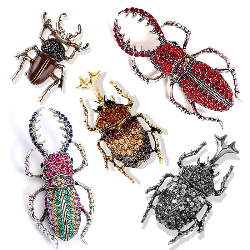 High-end Beetles Enamel Pin Rhinestone Bugs Brooch Insect Brooches And Pins Animal Scarf Bag Clip Accessories