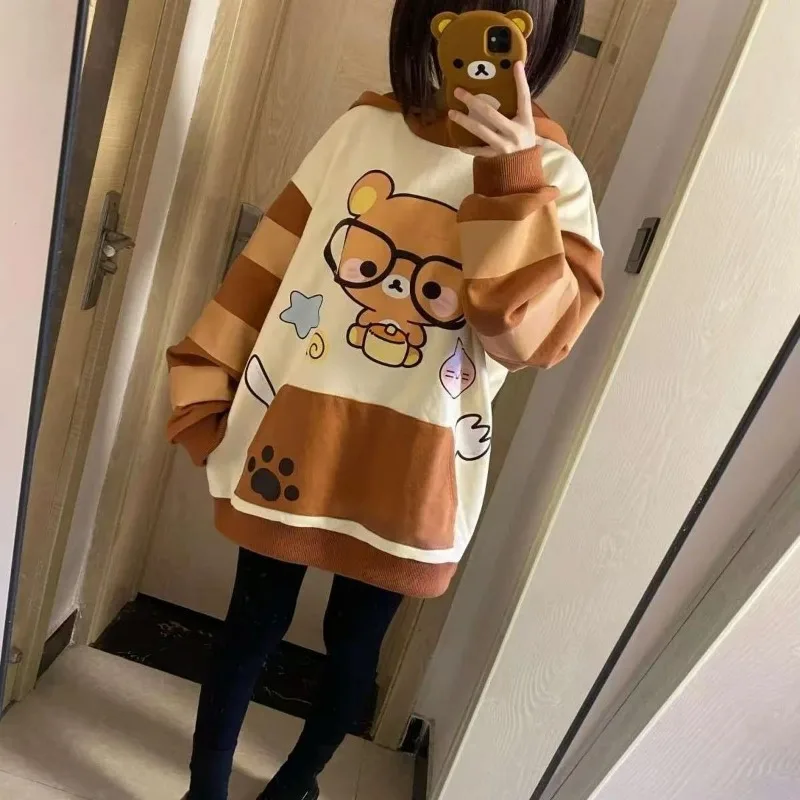 Autumn new Kawaii cartoon bear print hoodies Japanese subculture sweet long-sleeved hoodie women's preppy loose casual clothing