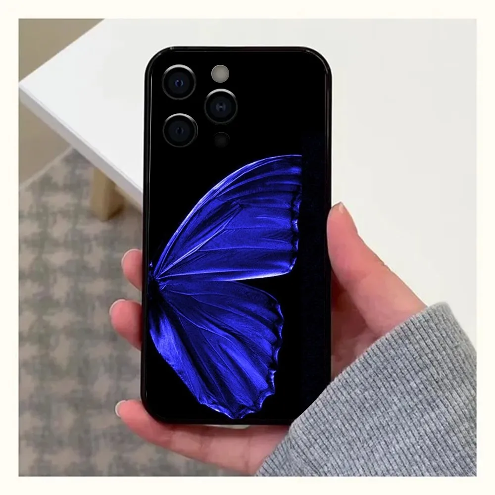 Blue Butterfly Beautiful Wing Phone Case For Apple iPhone 15,14,13,12,11,Pro,X,XS,Max,XR,Plus,Mini Soft Black Cover