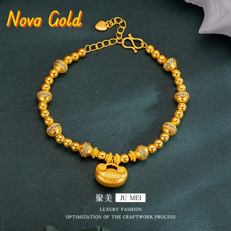 

NovaGlod New Chinese style 24K real gold Ruyi gold lock bracelet Fuzi Jintuo 9999 diamond inlaid bracelet versatile and high-end