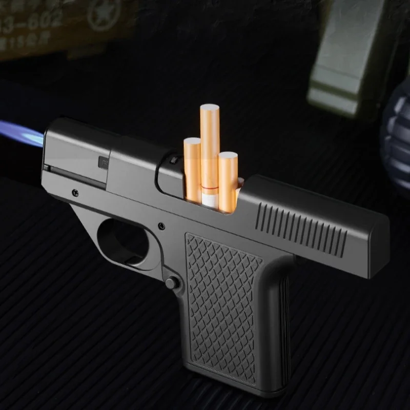 New Gun Lighter Pistol with Magazine Cigarette Holder Lighter Multi-function Windproof Jet flame Gas Lighters for Men Small Gift