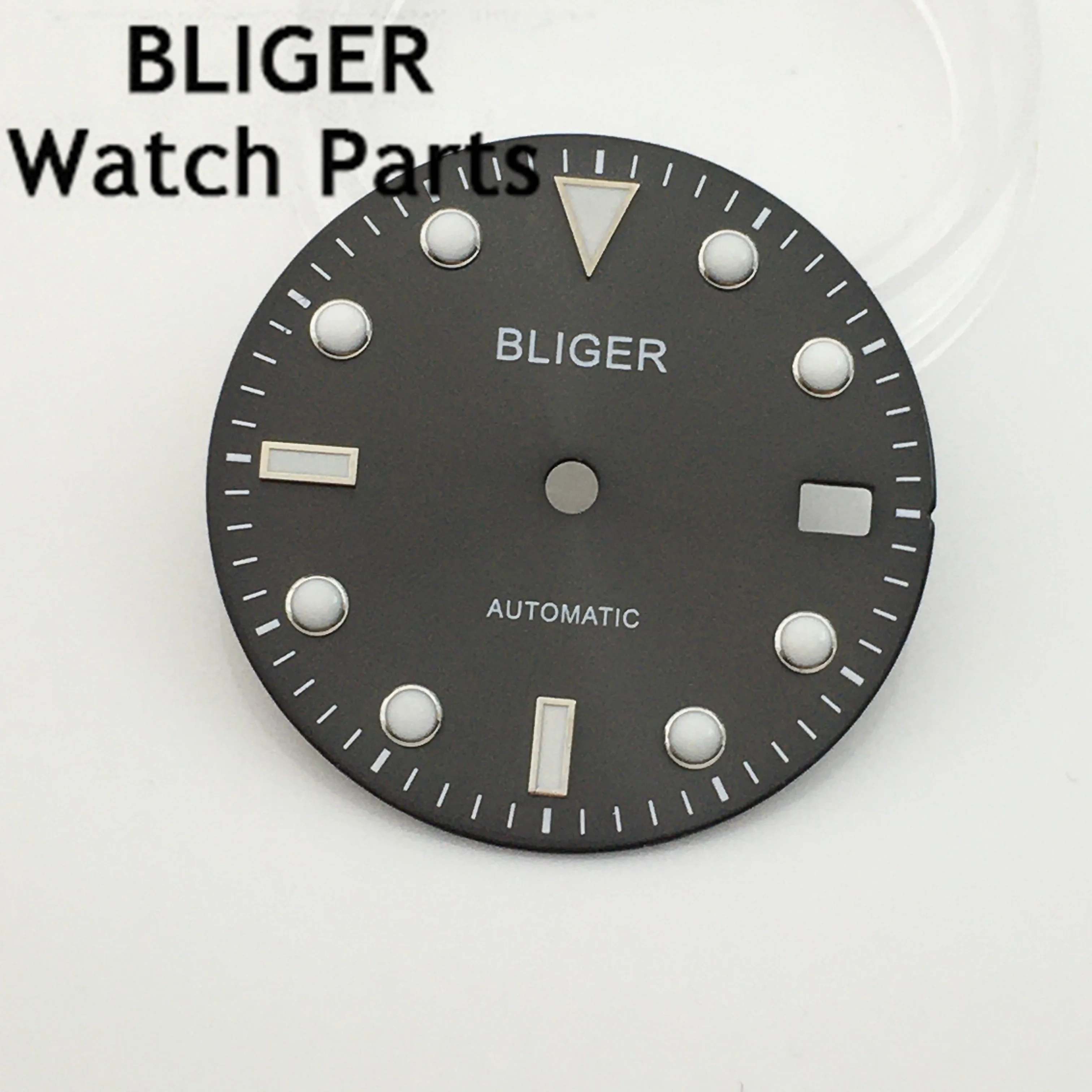 BLIGER 29mm black white watch dial luminous dial fit NH35 movement