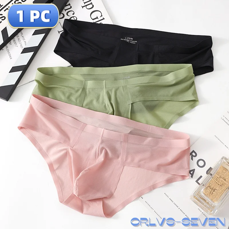 1 PC Men's Underwear Ice Silk Triangle Pants Summer Cool Breathable Comfortable Seamless Sexy U-Shaped Convex Shorts Men Briefs