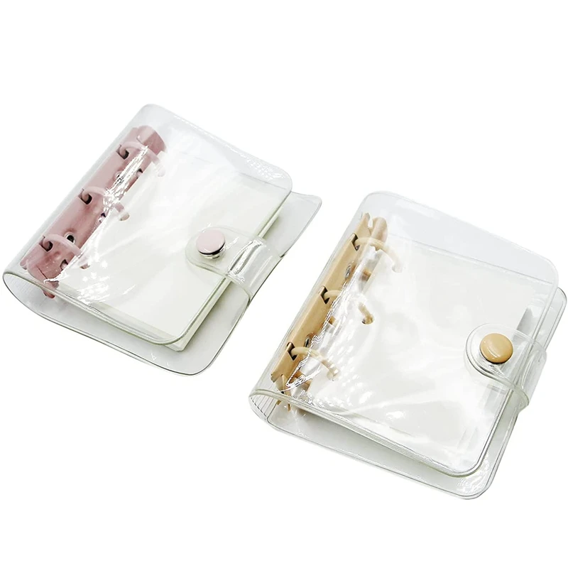 Mini 3-Ring Binder Cover para Notebook, transparente, claro, macio, PVC, anel redondo, 2 pcs