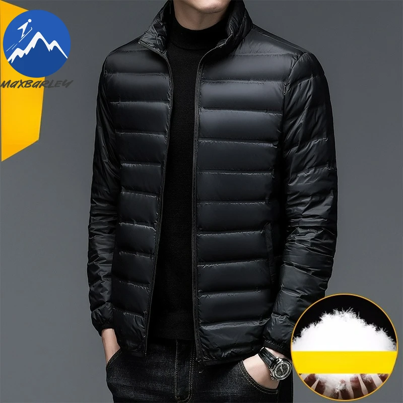 Maxbarley Luxury Men Down Jacket Casual Stand Collar Outdoor Travel Cold Resistant Parka Trendy Urban Thickened Warm Winter Coat