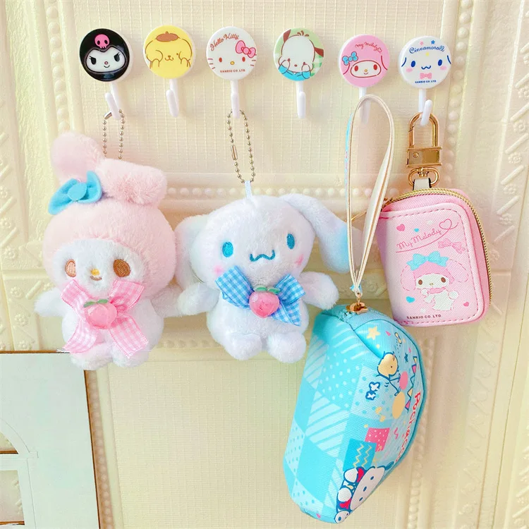 3Pcs Sanrio Hello Kitty Kuromi Kawaii Anime My Melody Cartoon Sticky Hook Punch-Free Home Bedroom Kitchen Bathroom Lovely Decor