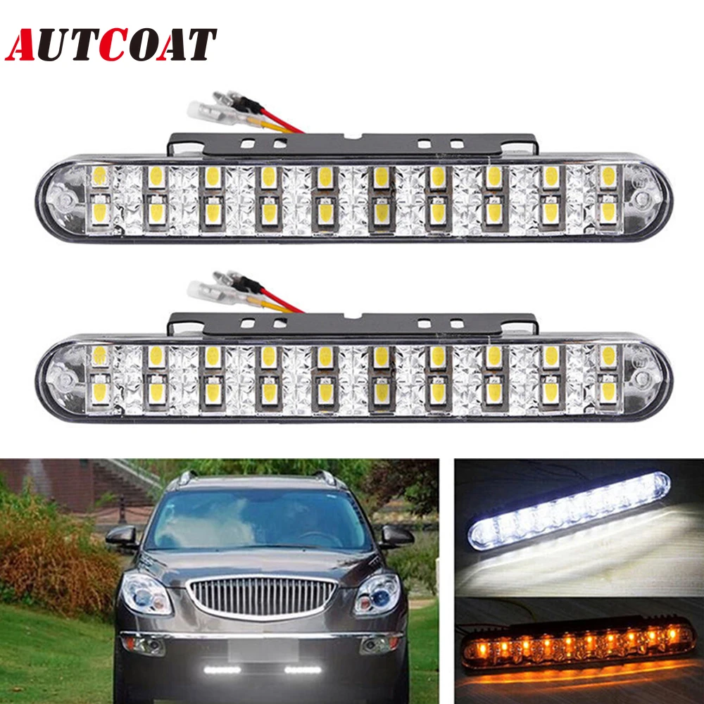 

2Pcs/Set Car SUV Trucks 12V 30 LED Daytime Running Light Driving Lamp White DRL Amber Turn Signal Fog Lamp Bright Strip