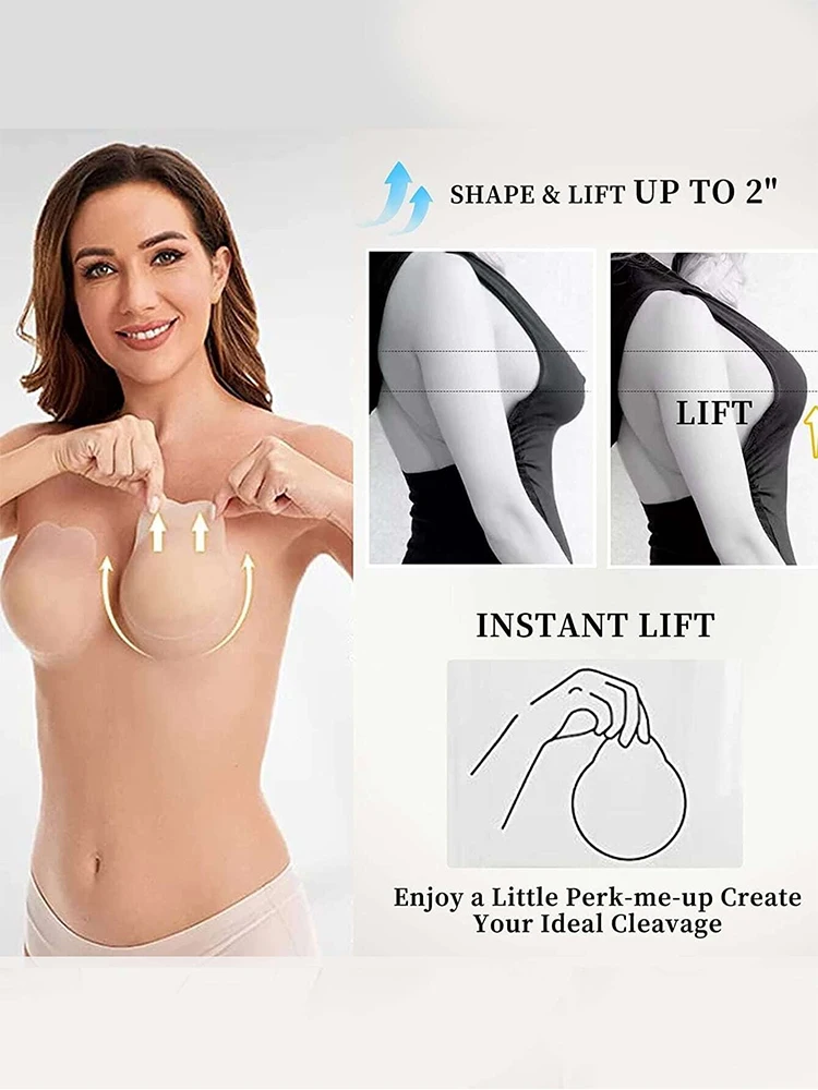 FINETOO Reusable Silicone Pastie Nipple Cover Liner Adhesive Invisible Breast Lift Chest Sticker For Women Sticky Bra Boob Tape