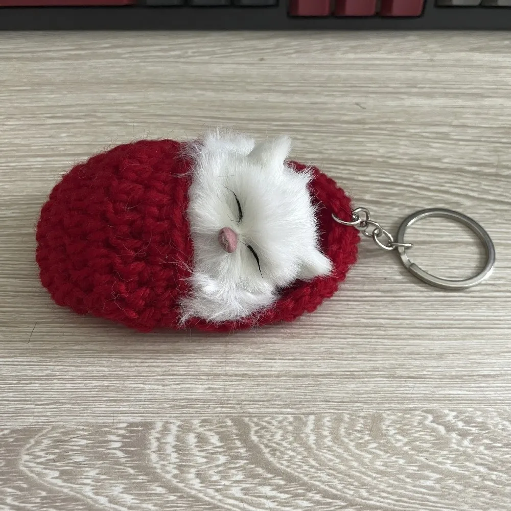Cute Mini Simulation Cat Keychain Animal Sleeping Cat Keyring Handmade Bag Pendant Charm Gifts