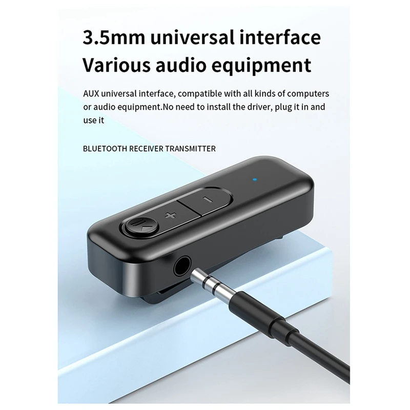 Bluetooth 5.3 Audio Receiver Transmitter 3.5MM AUX With Mic Stereo Music Adapter For Headphones PC TV Car Speakers