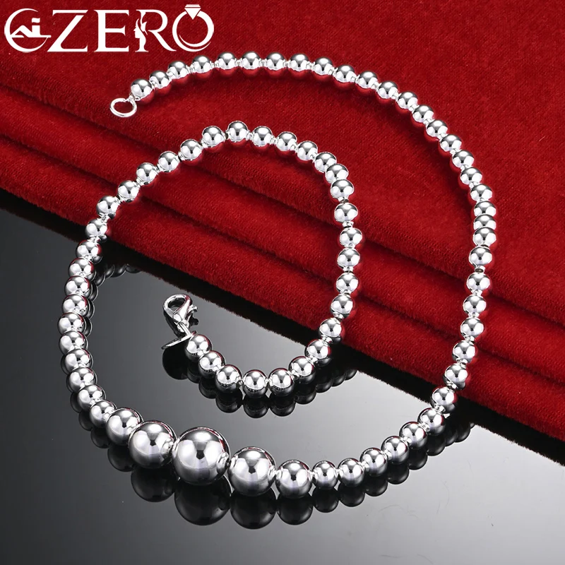 

ALIZERO 925 Sterling Silver Gradient Size Beaded Necklace For Women Men Fashion Wedding Party Accessories Charm Jewelry Gift