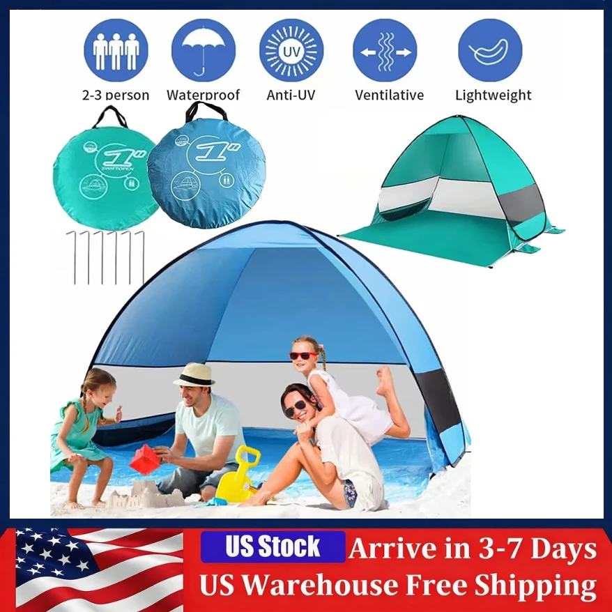 

Camping Pop Up Beach Tent Outdoor Travel Shade Sun Shelter Tent Lightweight Folding Waterproof UV Protection Tents 2-3 Man/Women