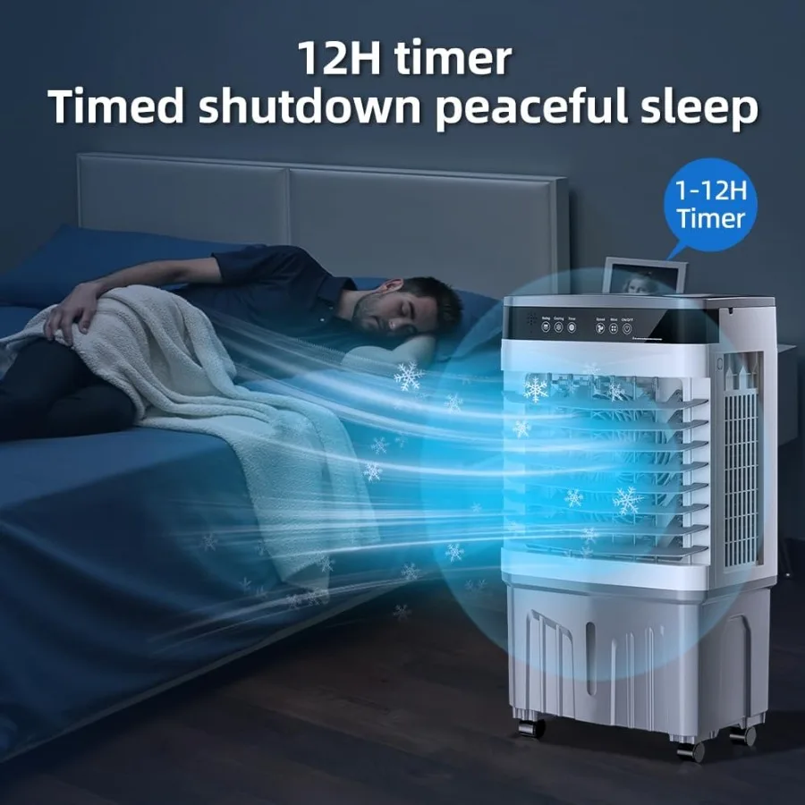 휴대용 에어컨, 3.7갤런 물탱크로 최대 12시간 지속 냉방, 조절 가능한 15003000CFM 공기 흐름, 리모컨 포함