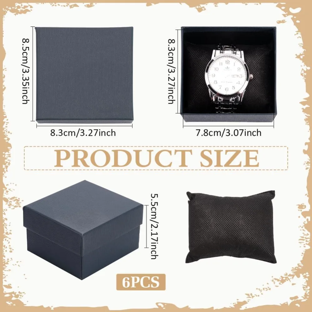 6 Pack Kraft Cardboard Watch Storage Gift Box 3.2x3x2inch Rectangle Present Jewelry Box with Nonwoven Cloth Cushion for Bangle