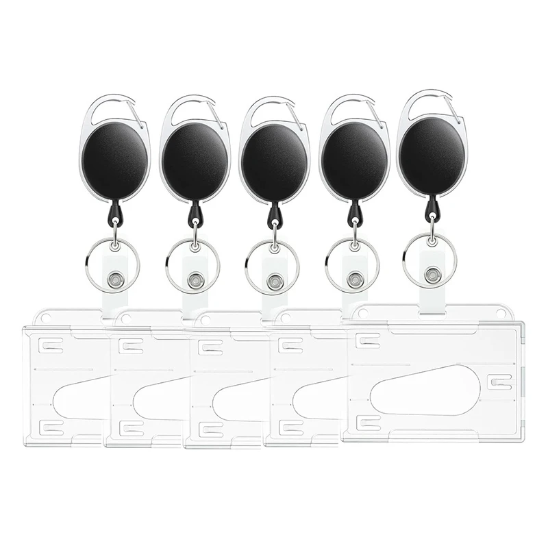 1/5 Uds llavero insignia carrete retráctil pase permiso de trabajo funda doble ranura para tarjetas titular de la tarjeta Protector etiqueta de identificación cubierta