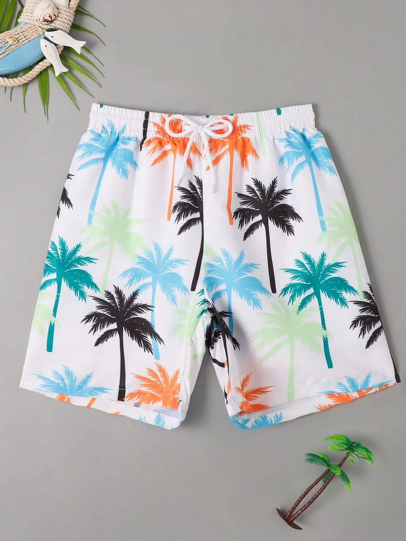 Coconut Tree Drawstring Men's Beach Short Men's swim Trunks Elastic Waist 3D Print Gradient Breathable Short Streetwear Polyster