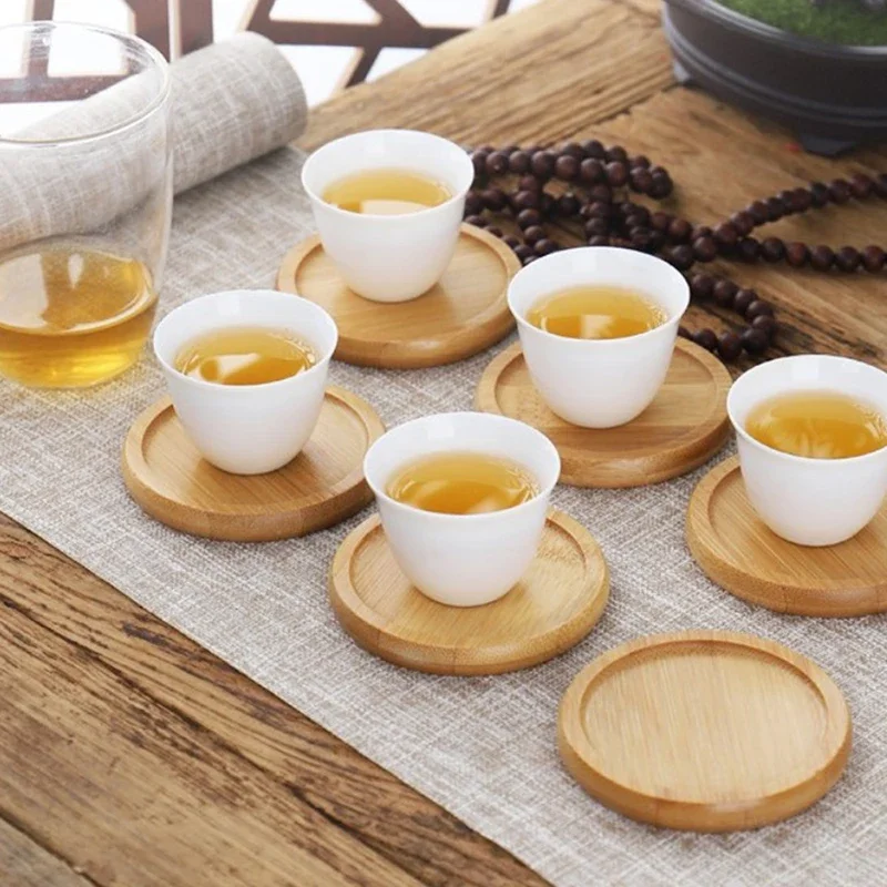 Multi-size Round Bamboo Cup Coaster Wooden Saucer Flower Pot Tray Coffee Cup Mat Cup Pad Plate Decorative Kitchen Coasters