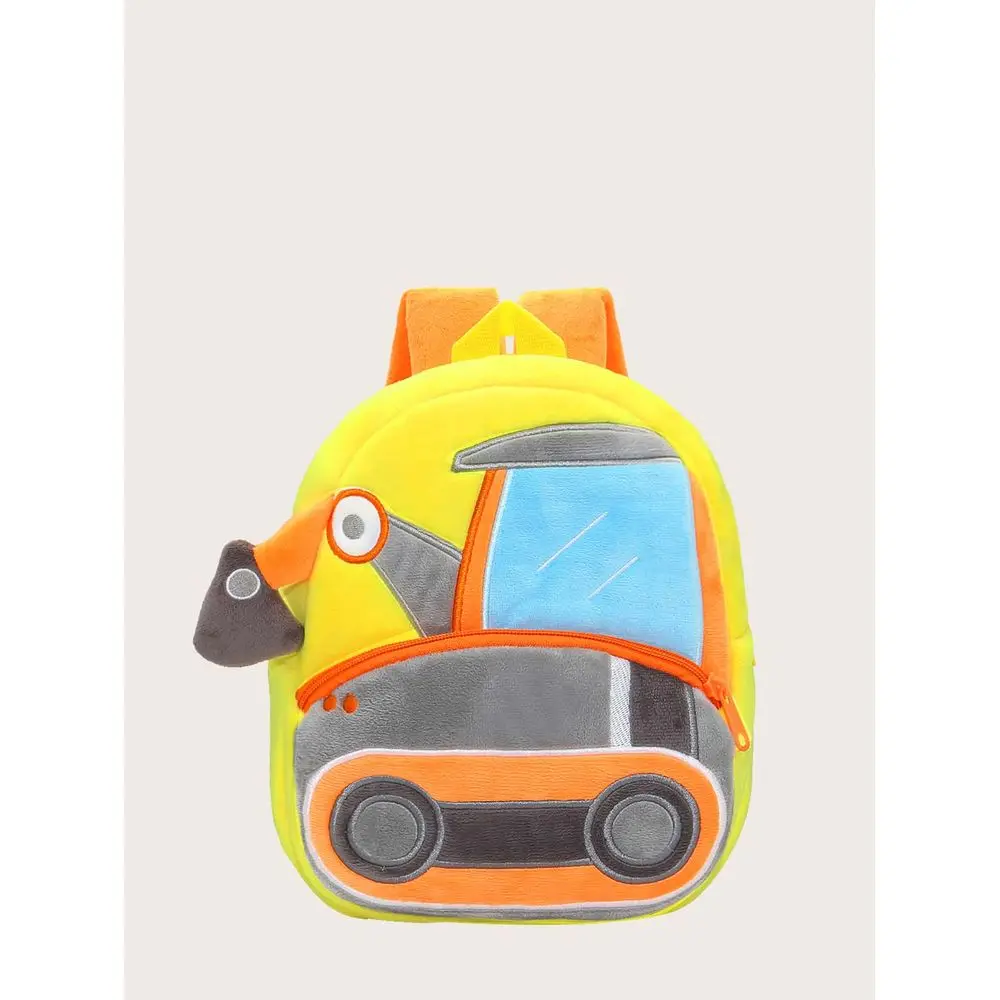 Boys Girls Plush Material Construction Truck Excavator Shaped Backpack, Suitable For Daily Use In All Seasons