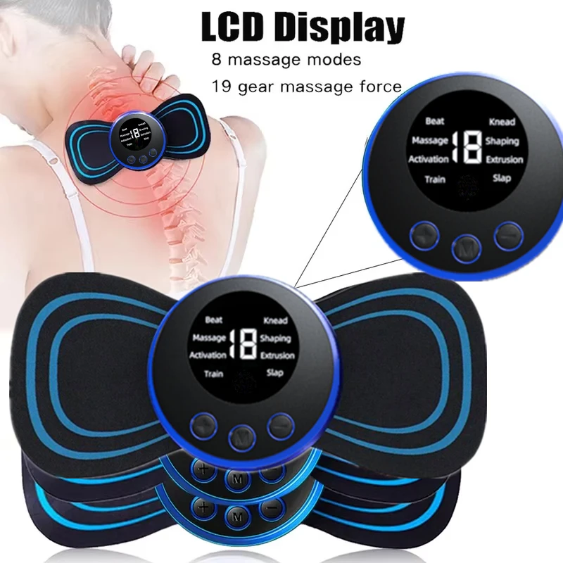 LCD Display EMS Neck Stretcher Electric Massager 8 Mode Cervical Massage Patch Pulse Muscle Stimulator Portable Relief Pain