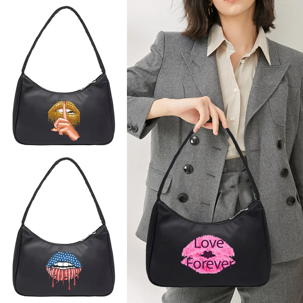 Women's Underarm Bags Fashion Street Handbag Small Bag Lip Print Pattern Casual Underarm Bag Black Shopping Hobo Shoulder Bag