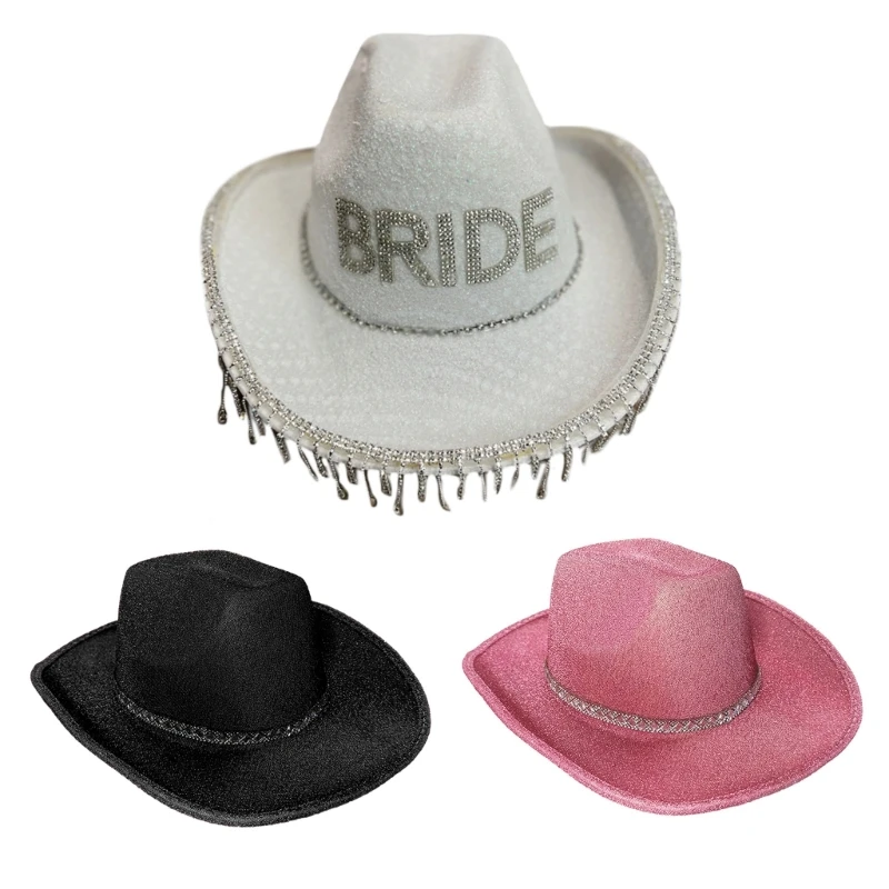 

Spring Sunproof Wedding Cowgirl Hat with Curved Brim Hat for Bachelorette Party 066F