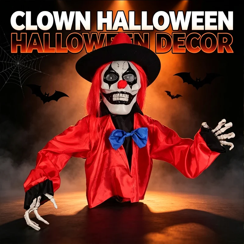 Creepy Clown Ghost Lawn Ornament with Glowing Eyes Scary Halloween Stake for Haunted House Garden Party Outdoor Decor Durable