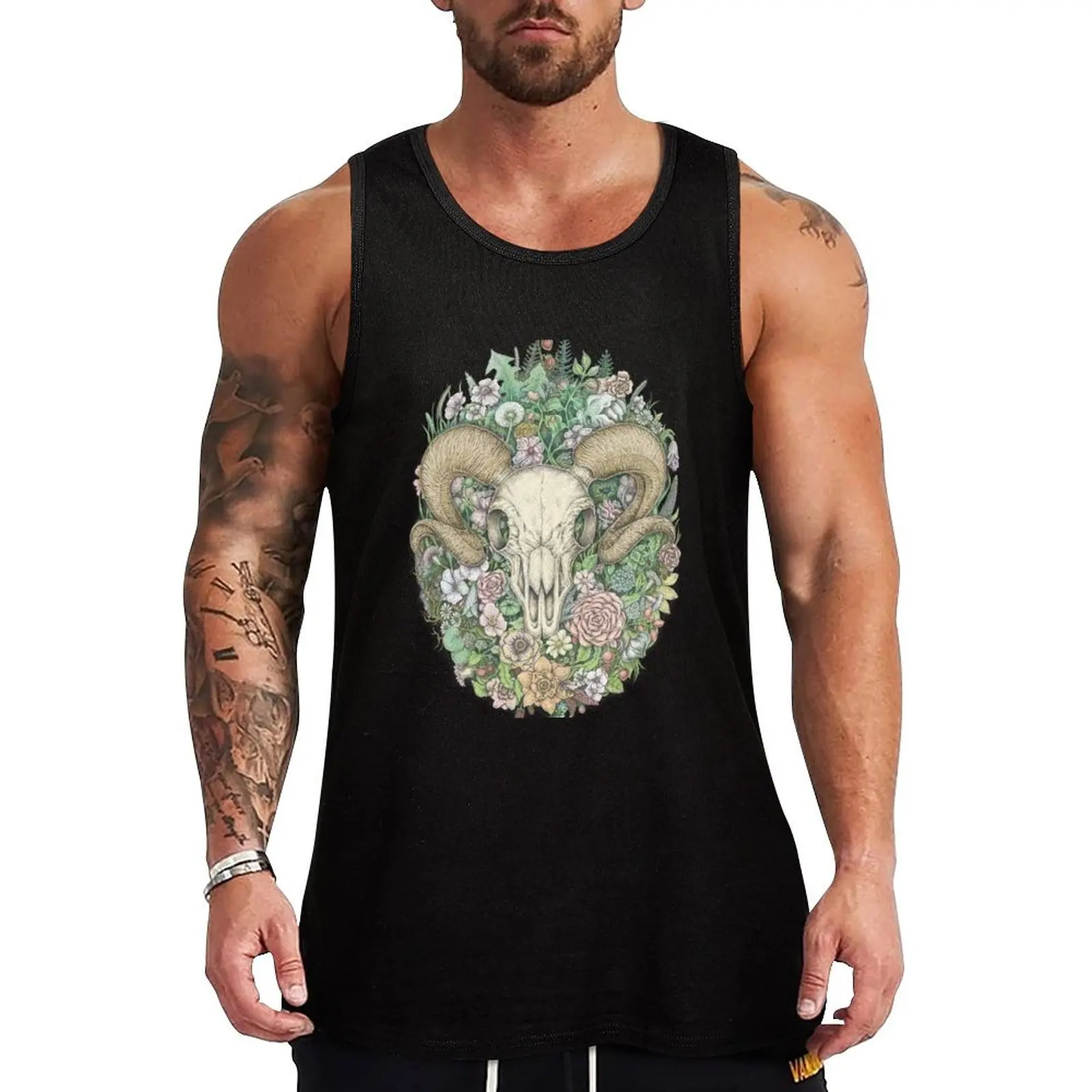 Life's Mystery: Ram Skull. Colored Version Tank Top Men's gym t-shirt basketball Men's clothing Gym man