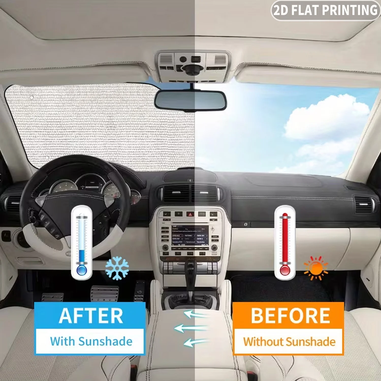 1pc Universal Car Windshield Sunshade, With Aliens Sitting In Car Interior 2D FLAT Printing Design, Sunshade With 4 Suction Cups - view 4