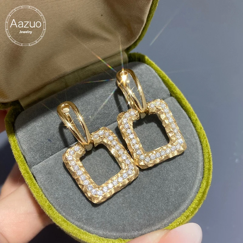 Aazuo Original Design 18K Solid Yellow Gold Real Diamonds 0.84ct Square Hook Earring Gift For Women Engagement Dinner Party