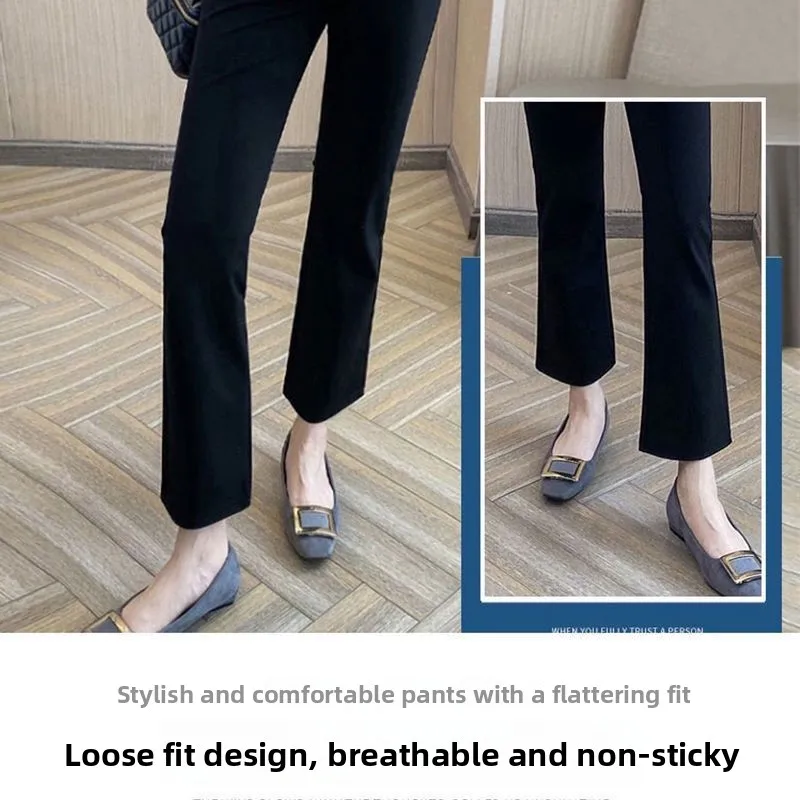 Pantalon Micro évasé élastique en soie glacée, taille haute, fin, décontracté, coupe ample, en Fiber de Polyester, printemps et été