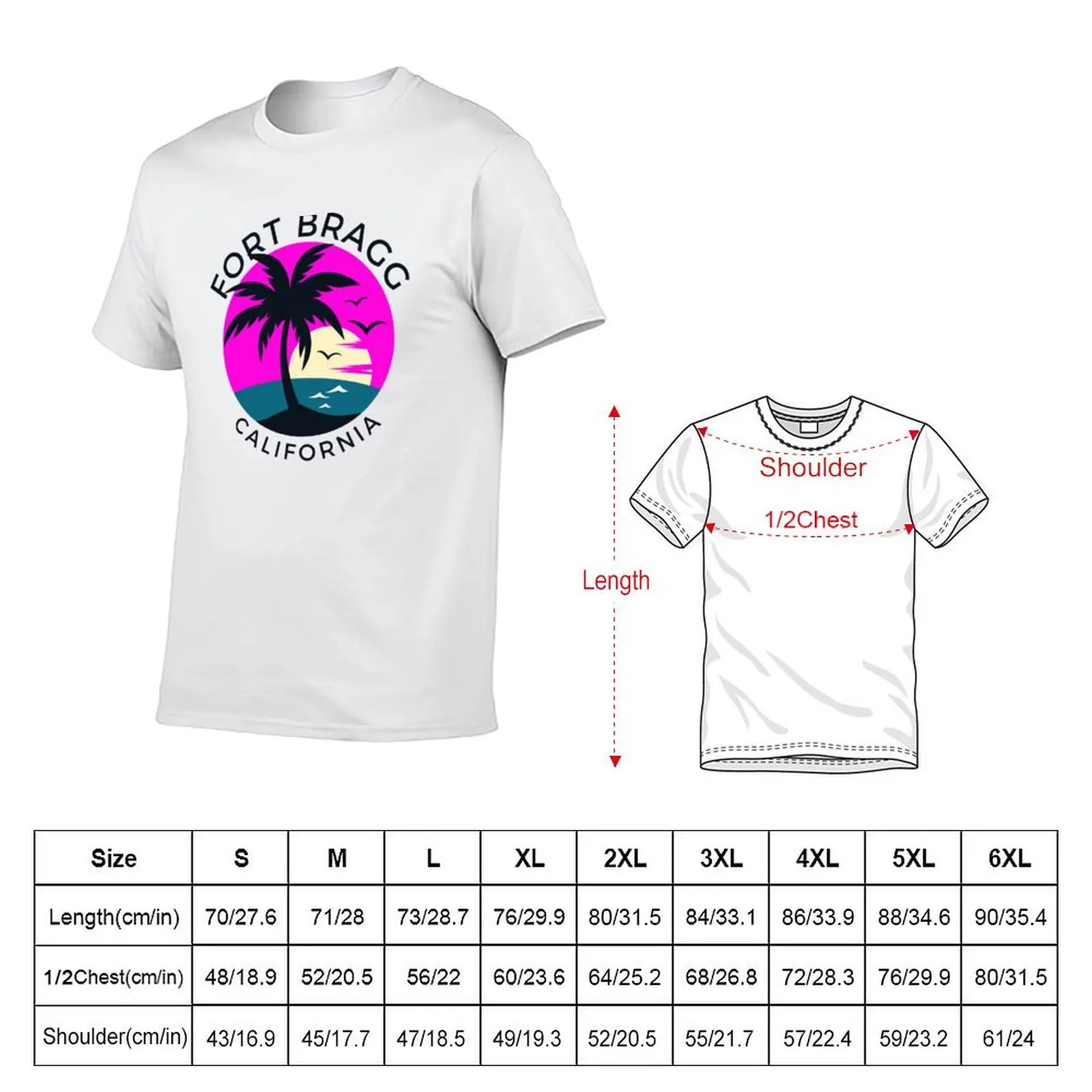 Retro Fort Bragg California T-Shirt Basic Simple Casual Short Sleeve Tee