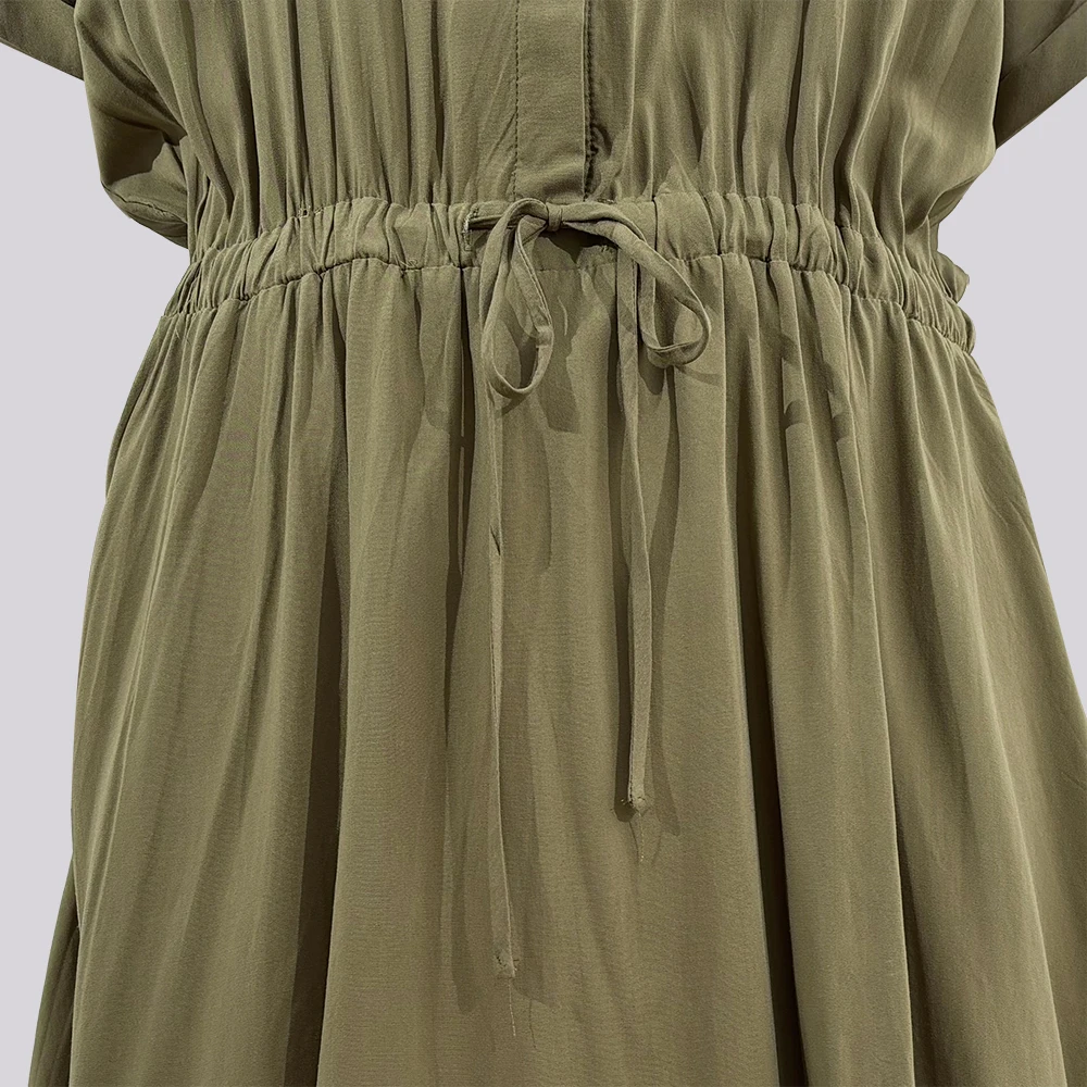 2025年夏 レディース フレンチ エレガント 無地 サファリスタイル 半袖 シャツカラー ミニ Aライン バケーションワンピース