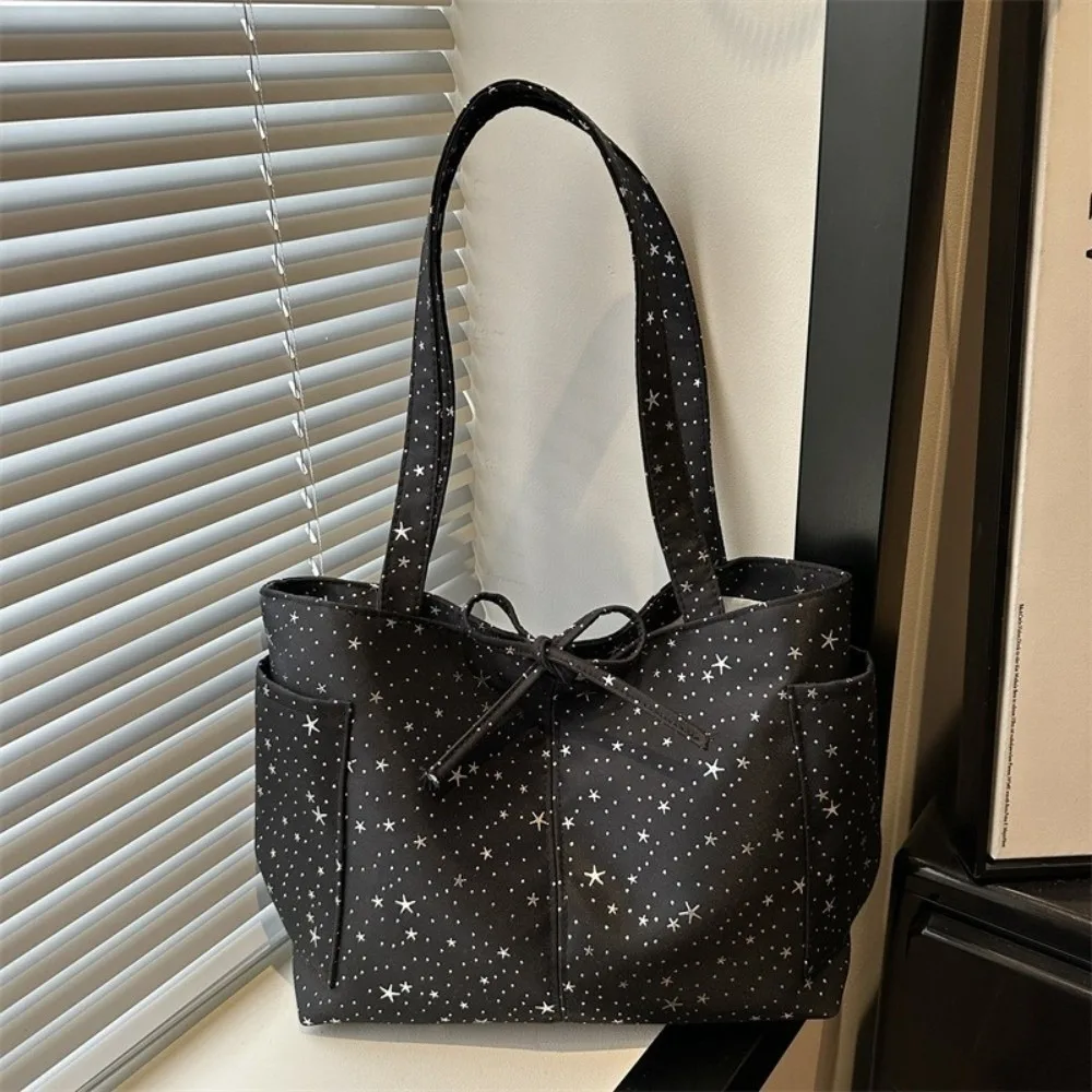 

Fashion Shiny Star Shoulder Bag Large Capacity Canvas Bow Tote Bag Korean Style Underarm Bag Women Handbag Women