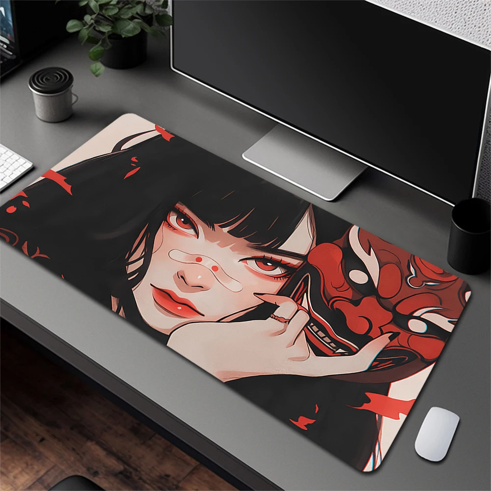 Imagem -05 - Grande Non-slip Anime Mouse Pad Gamer Computer Mouse Mat Oni Devil Mask Rubber Desk Mat Teclado Gaming xl