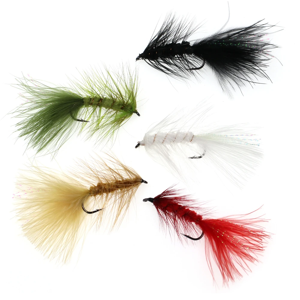 5 Stück Messing-Beadhead Woolly Bugger Streamer Salzwasser-Fliegen zum Angeln auf Steelhead, Hecht, Barsch, Regenbogenforelle, Angelköder – Detail 1