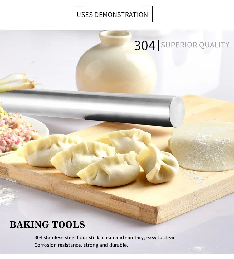 Stainless Steel Rolling Pin Metal for Bakers Cookie Pastry Dough Bakeware Roller Flour Stick