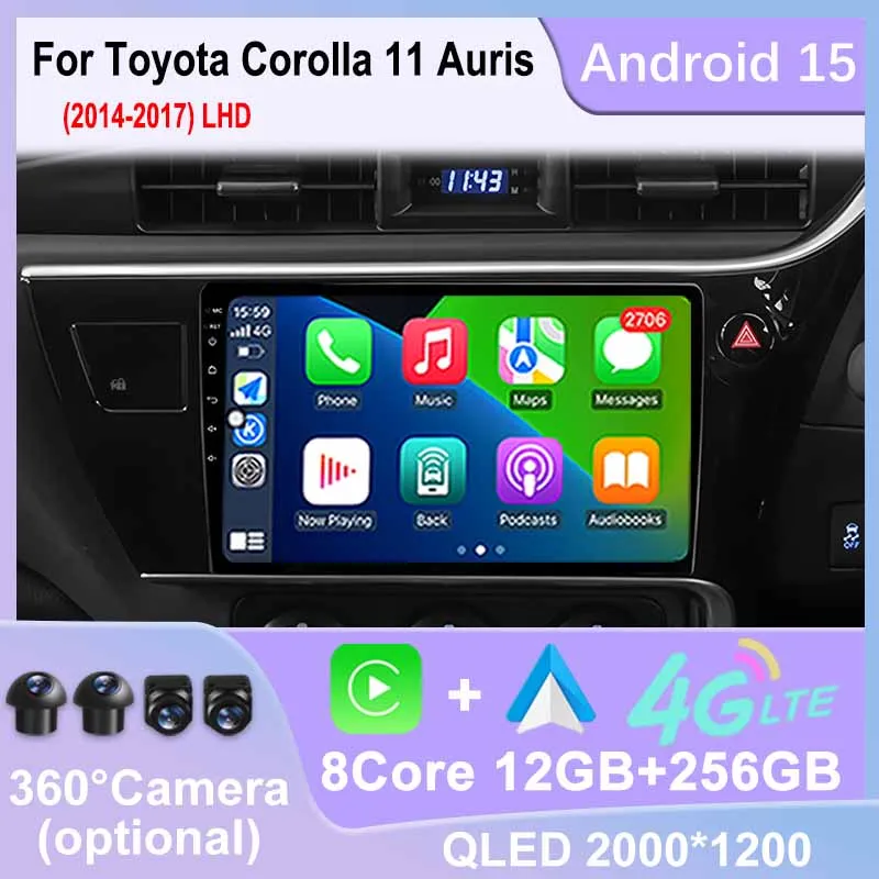 4G WIFI Android 15 Car Radio For Toyota Corolla 11 Auris 2014-2017 GPS Navigation Wireless Carplay Auto Viedo Player Bluetooth