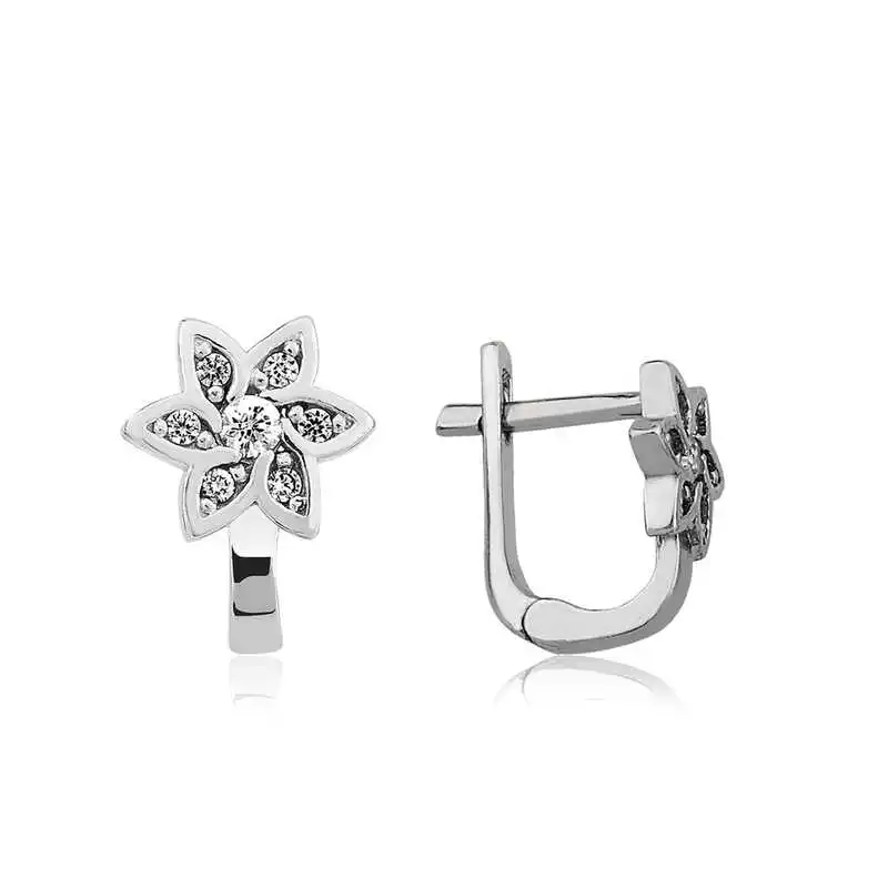 Silver White Flower Women's Earrings Zircon Stone 925 Sterling Women for Jewelry Wedding Party Birthday Gift - Box - Fashion - Girl - Special Days