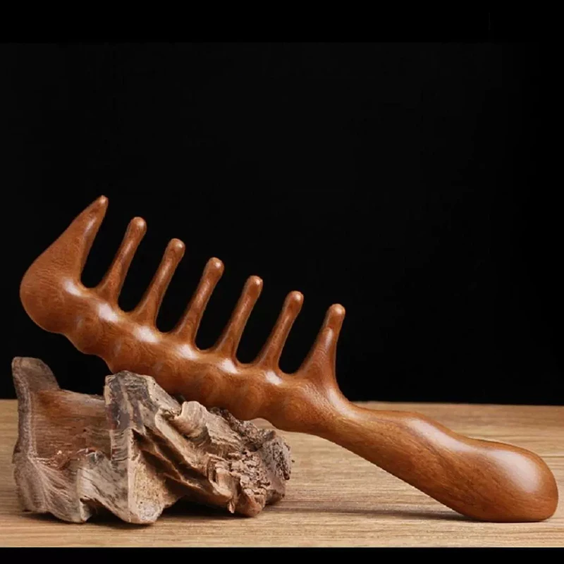 Natural Sandalwood Hair Combs Anti-Static Wooden Comb Massager Long Wide Tooth Detangle Sandalwood Comb Hair Care Household Gif