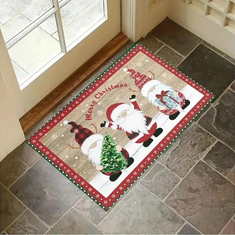 

Santa Claus Green Polka Dots Rug Christmas Tree Snowflake Carpets Living Room Bedroom Entrance Non-slip Floormat Home Decoration